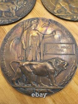 Lot 3 WWI British Bronze Memorial Plaques Death Penny Named J Wills A Golding F