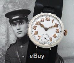 Men's Post WWI Sterling Silver Rolex Trench Watch withCordovan Strap SERVICED