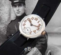 Men's Post WWI Sterling Silver Rolex Trench Watch withCordovan Strap SERVICED