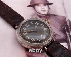 Men's Rare and Desirable WWI Era Oversized Trench Watch withBlack Dial SERVICED
