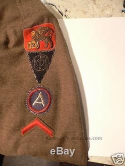 NAMED WWI TUNIC 332nd HQ COLLAR DISC BULLION THEATHER MADE PATCHES ITALIAN FRONT