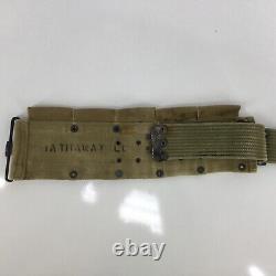 Named WWII WWI US Army Military 10 Pocket Khaki Canvas Ammunition Belt Mills