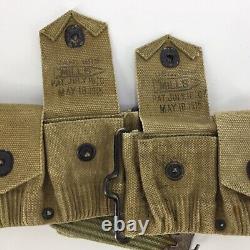 Named WWII WWI US Army Military 10 Pocket Khaki Canvas Ammunition Belt Mills