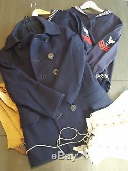 No Res Original WWI US Navy Peacoat 13 Star Buttons & 2 Uniform Sets lot