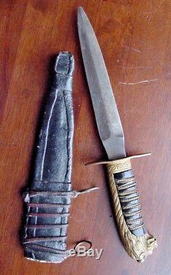 OLD FIGHTING KNIFE MODIFIED FROM SWORD GERMAN THEATER WW1 or WW11 TRENCH DAGGER