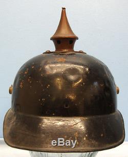 Original Ww1 Prussian Officer Ersatz Sheet Steel Pickelhaube Helmet & Chin Strap