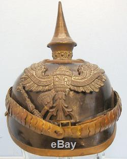 Original Ww1 Prussian Officer's Pickelhaube Helmet & Chin Strap