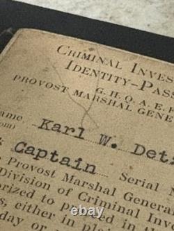 ORIGINAL WWI Military Criminal CID Karl Detzer ID CARD Museum Prevost AEF Army