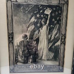 ORIGINAL World War WWI PRINT ACCOLADE Wounded in action FRAMED 22X18X1 VTG