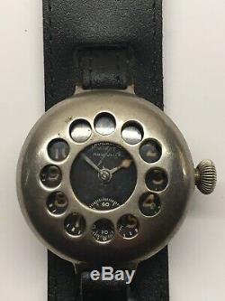 Officer Trench Watch Ingersoll Wrist Radiolite Black Dial WW1 Tel Shrapnel Guard