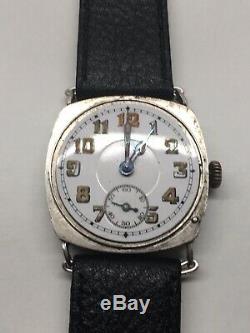 Officers Trench Watch Wrist Cushion WW1 Swiss French Solid Silver 32mm Working