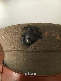 Old Antique Vtg WWI 1912 Mle USMC US Army Marine Corps Bell Crown Cap Hat Rare