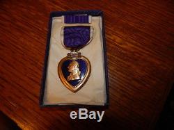 Old original WWI Purple Heart medal ribbon& lapelpin&box-soldier identified