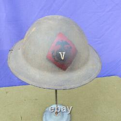 Orig WWI US M1917 USMC Doughboy 5th Brigade Painted Helmet withLiner & Chinstrap