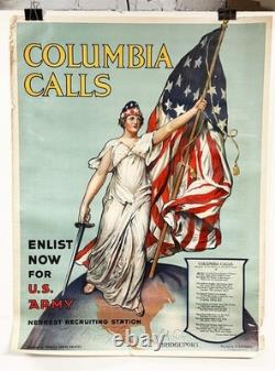 Original 1916 US WWI Army Recruiting poster Columbia Calls very scarce