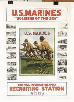 Original 1917 US Marines poster Soldiers of the Sea, Marines charge with rifles