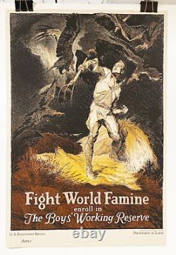 Original 1918 US WWI Fight World Famine Poster, Scarce and dramatic