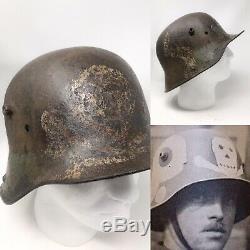 Original German WWI M16 Helmet with Original Camouflage and Skull Painted Relic