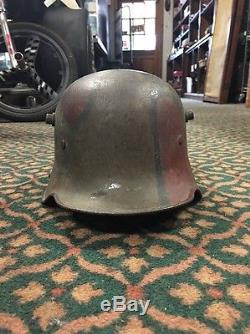 Original German WWI WW1 Camo Combat Helmet. ET64. Handwriting On Inside