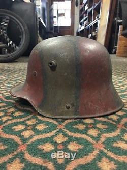 Original German WWI WW1 Camo Combat Helmet. ET64. Handwriting On Inside