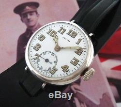 Original Men's WWI Era Sterling Silver Patria Presentation Trench Watch-SERVICED