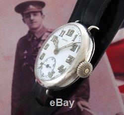 Original Men's WWI Era Sterling Silver Patria Presentation Trench Watch-SERVICED