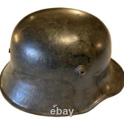 Original Model 1917 WWI German Helmet with Camo, Replaced Lining, Signed, Size 64