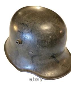 Original Model 1917 WWI German Helmet with Camo, Replaced Lining, Signed, Size 64