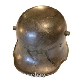 Original Model 1917 WWI German Helmet with Camo, Replaced Lining, Signed, Size 64
