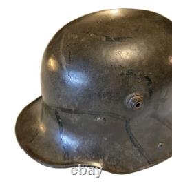 Original Model 1917 WWI German Helmet with Camo, Replaced Lining, Signed, Size 64