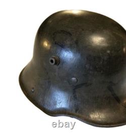 Original Model 1917 WWI German Helmet with Camo, Replaced Lining, Signed, Size 64
