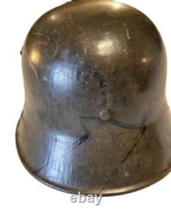 Original Model 1917 WWI German Helmet with Camo, Replaced Lining, Signed, Size 64
