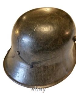 Original Model 1917 WWI German Helmet with Camo, Replaced Lining, Signed, Size 64