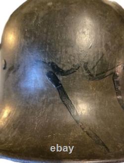 Original Model 1917 WWI German Helmet with Camo, Replaced Lining, Signed, Size 64