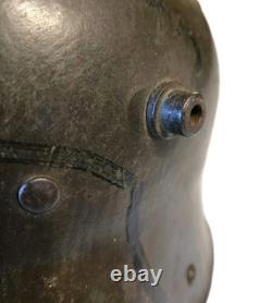 Original Model 1917 WWI German Helmet with Camo, Replaced Lining, Signed, Size 64