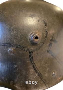 Original Model 1917 WWI German Helmet with Camo, Replaced Lining, Signed, Size 64