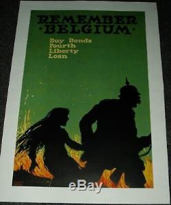 Original U. S. Ww1 Poster Remember Belgium 1918 Bright Strong Colors No Fade