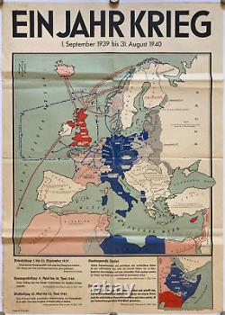 Original Vintage Map EIN JAHR KRIEG-ONE YEAR OF WAR -WORLD WAR 2 -GERMANY 1940