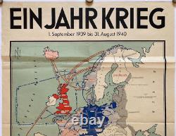 Original Vintage Map EIN JAHR KRIEG-ONE YEAR OF WAR -WORLD WAR 2 -GERMANY 1940