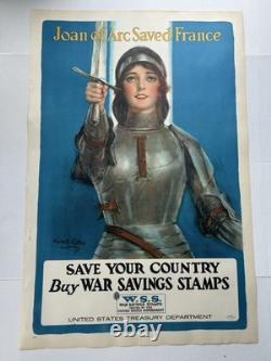 Original WW1 1918 JOAN OF ARC SAVED FRANCE Poster World War One 20x30