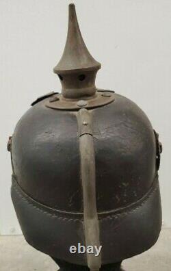 Original WW1 German Leather Prussian Pickelhaube Spike Helmet M1915 WWI