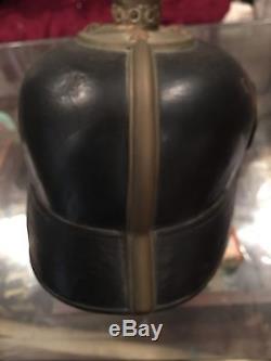 Original WW1 German Saxon Pickelhaube Leather Helmet & Detachable Fluted Spike