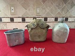 Original WW1 USMC MARINE CORPS M1912 Canteen Cover Cup Set WWI 1918 Dated