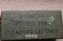 Original WW1 U. S. Army Leather Stamping Set, Complete Set in Wooden Storage Box