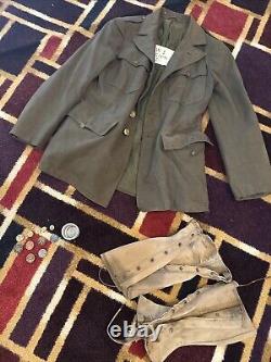 Original WW1 U. S. Army Uniform + Disk Collar Buttons And Canvas Gaiters