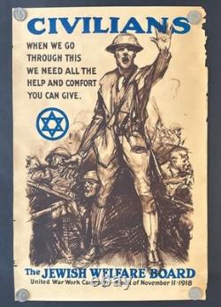 Original WW1 VTG Jewish Welfare Board Lithograph Poster. Riesenberg 1918