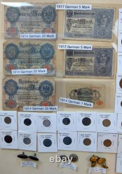 Original WW1 collection Coins, Currency, buttons