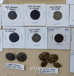 Original WW1 collection Coins, Currency, buttons