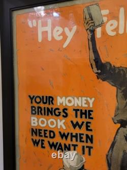 Original WWI 1918 American Library Assoc HEY FELLOWS Framed Propaganda Ad Poster