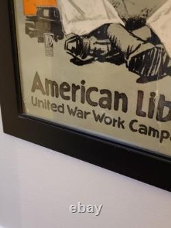 Original WWI 1918 American Library Assoc HEY FELLOWS Framed Propaganda Ad Poster